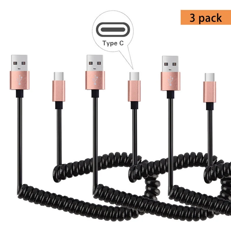 3 шт. Тип C к USB 2,0 телескопический удлинитель пружинный кабель для huawei P30 mate 20 xiaomi samsung note 10 S10 OPPO vivo onePlus 7T
