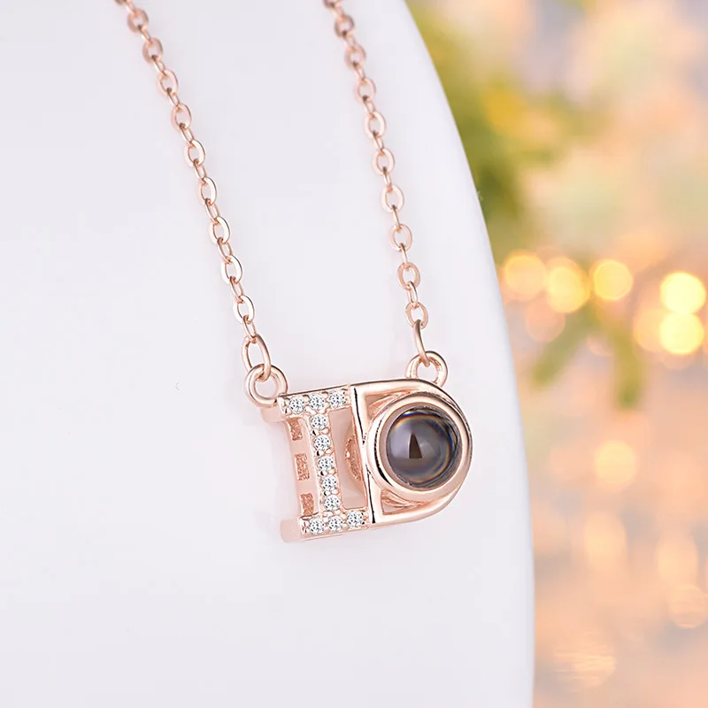 style 2 rose gold Amxiu DIY, Ожерелье I Do, 100 языков, проекционное Ожерелье I love you, 925 пробы, серебряное ожерелье для женщин, свадебное ювелирное изделие, подарок - Окраска металла: style 2 rose gold