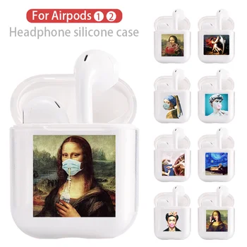 

Mona Lisa cover Case For Airpods 2 case Soft Silicone Protective Cover Case Candy Color Wireless Bluetooth airpods 1 2case
