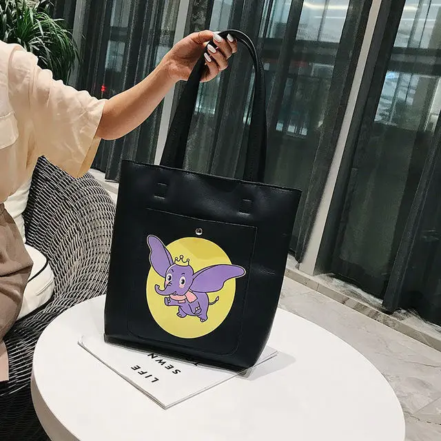 Дисней Дамбо мультфильм сумка леди pu высокой емкости сумки женщины хозяйственная сумка - Цвет: 2