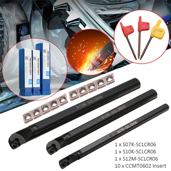 

1pcs S07K-SCLCR06+1pcs S10K-SCLCR06+1pcs S12M-SCLCR06 Lathe Holder Turning Tool Boring Bar 7/10/12mm + 10pcs CCMT0602 Inserts