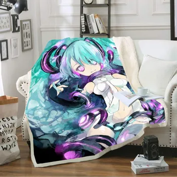 

Hatsune Miku Blanket 3D Cartoon Anime Print Warm Sofa Kids Girls Super Soft Sherpa Fleece Blanket Adult Home Bedding 150x200cm