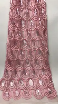 

Nigerian Lace Fabric 2019 High Quality African Tulle Lace Fabric With 3D Sequins French Net Lace For Wedding Dress New YYZ3582