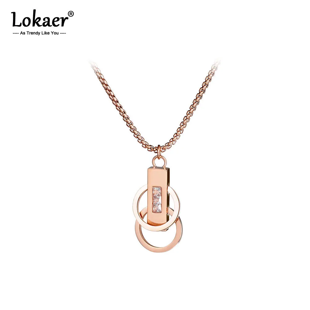 Lokaer Titanium Steel Double Circles Cubic Zirconia Crystal Chokers Necklace Jewelry Lovely For Women Girls N17043 | Украшения и