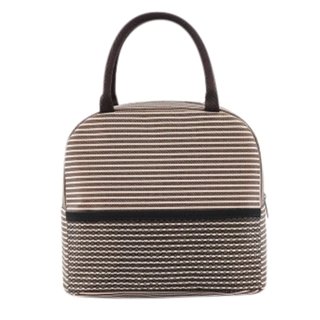 Coffee Women Simple Canvas Bag Waterproof Insulated Lunch Bags Retro Fashion Shoulder Bucket Bag Portable Bucket Dinner Box Food Case - Цвет: Coffee