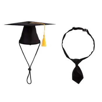 

2020 New 2 Pcs Set Pet Graduation Cap with Tessel and Adjustable Necktie Dog