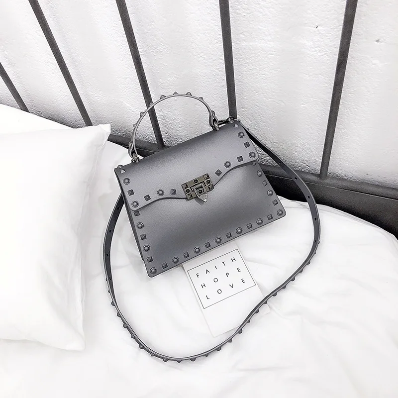 Модные желейные женские сумки, дамские брендовые дизайнерские высококачественные сумки через плечо для девушек, милые роскошные маленькие сумки-тоут с заклепками - Цвет: Gray No fur
