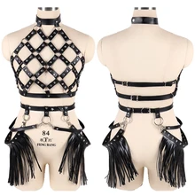 Кожаный ремень, комплект с бюстгальтером для Для женщин кисточкой подвязки женские туфли в стиле «готик-Hollow Out для регулировки размера плюс, сексуальное нижнее белье, Косплэй рейв