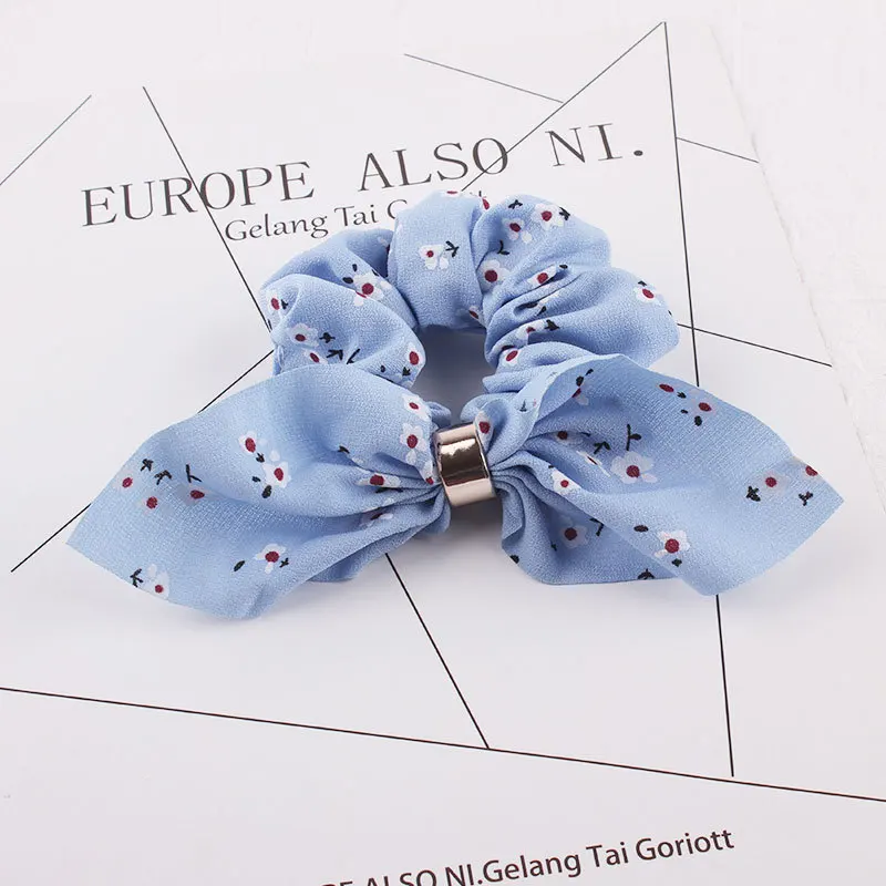 hair clips for thick hair Fashion Printing Hair Accessories Scarf Ribbons Scrunchie For Women Elegant Bow Tie Ponytail Holder Girl Elastic Hair Bands black head scarf