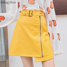 Сексуальная юбка из искусственной кожи с высокой талией, уличная юбка с поясом, короткая женская юбка на молнии, необычная осенне-зимняя юбка