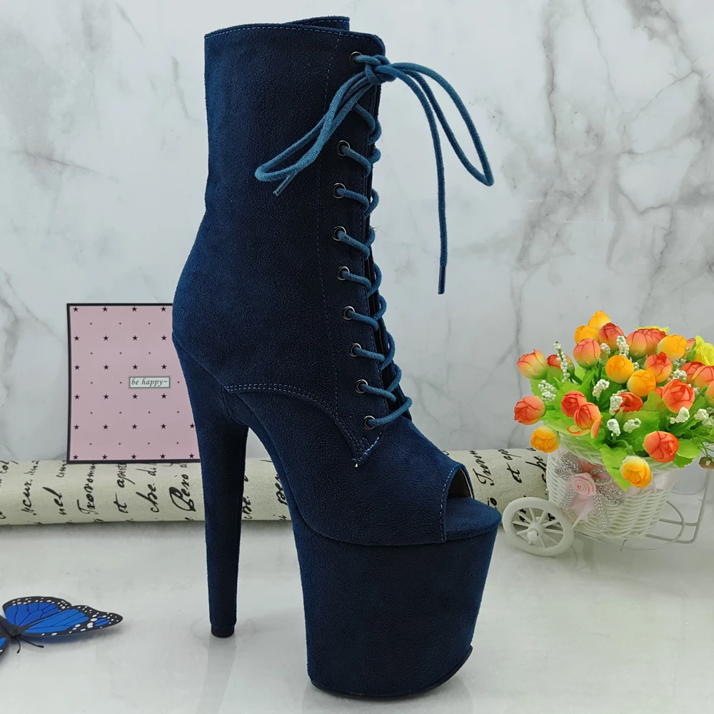  Leecabe Navy 20CM Pole dancing shoes High Heel platform Boots open toe Pole Dance hight boot