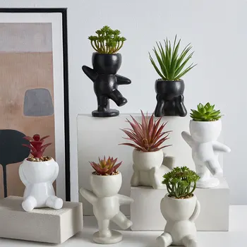 

1Pcs Humanoid Ceramic Flower Pot Creative Modern Design Planter Flower Pot Crafts Vase Home Decoration Personalized Gift