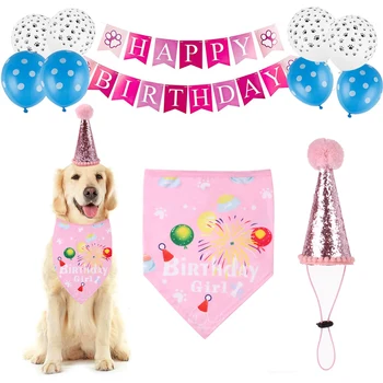 

Newly Pet Birthday Dog Scarf Bandana Set Cute Doggie Birthday Party Supplies Decorations TE889
