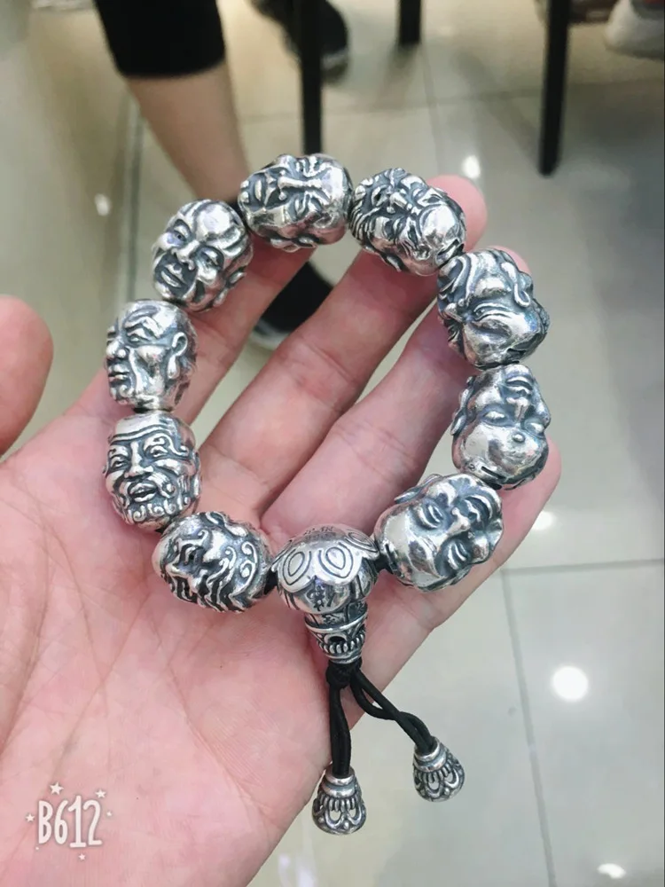 

Men's Bracelet S990 Full of Silver Thai Silver DIY Handmade Double-sided Carving 18 Arhat Silver Bracelet Free Shipping