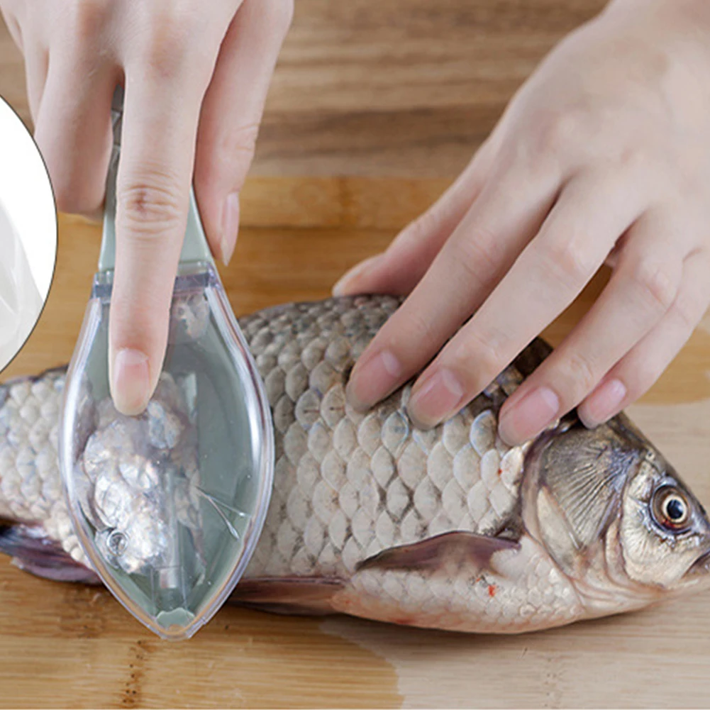 Portable Eco-friendly Scales Device Fish Cleaning Tool Plastic Scraping Transparent Peelers Kitchen Cooking Grater Fish Shape