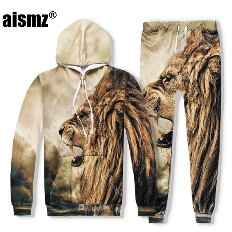 Aismz осень-зима, повседневный мужской спортивный костюм, набор, животные, 3D принт, толстовка с капюшоном+ штаны, 2 вещи в комплекте, Moletom Masculino, мужской костюм - Цвет: 12