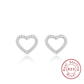 

Simple Heart 925 Sterling silver Ear Stud Earrings for Women Wedding Fashion pave full diamond Travel Jewelry Party Gift
