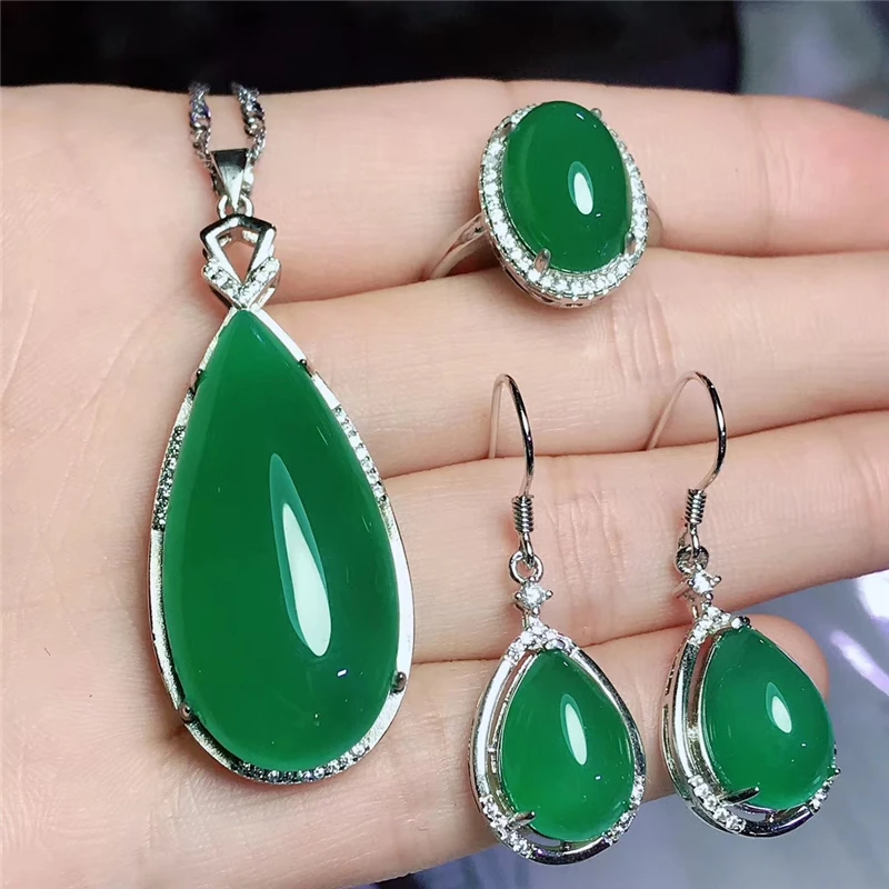 Jadery 925 пробы Серебряное ожерелье/серьги/кольцо для женщин натуральный зеленый розовый красный нефрит ювелирные наборы свадебные ювелирные изделия подарки