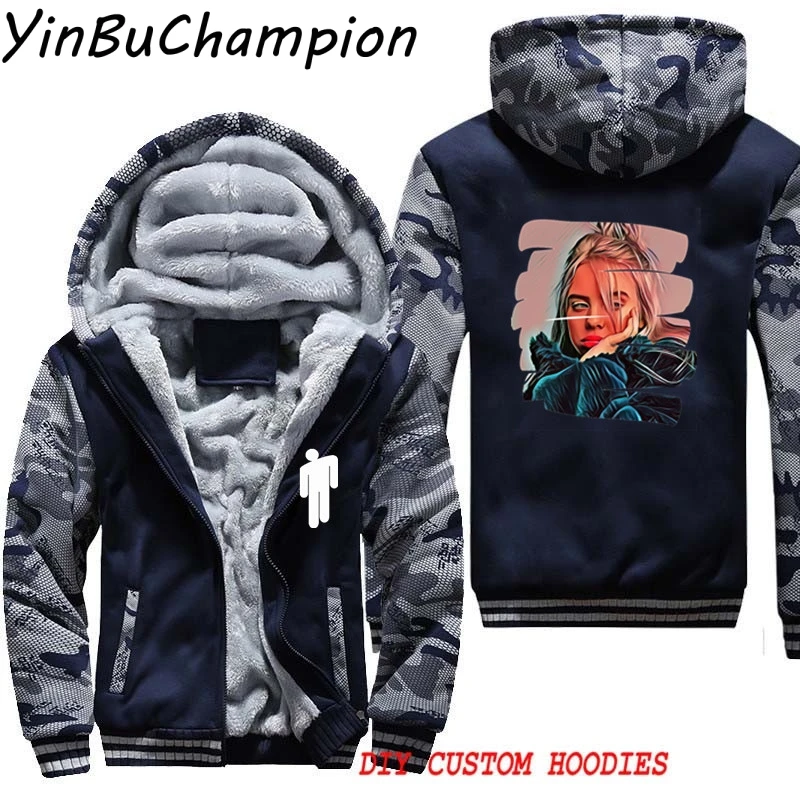 Мужские толстовки, плотные толстовки, Billie Eilish, теплая флисовая спортивная одежда с капюшоном размера плюс, зимняя куртка на молнии, 5XL 4XL - Цвет: Красный