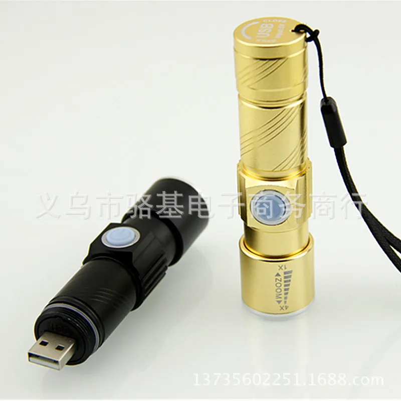 LED Aluminum Alloy Torch Tensile Zoom Q5 Power Torch USB Rechargeable Mini Rechargeable Small Flashlight