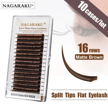 

NAGARAKU 10 cases Brown Ellipse Flat False Eyelash Extensions Split Tips Ellipse Shaped Eyelashes Individual mink false lashes