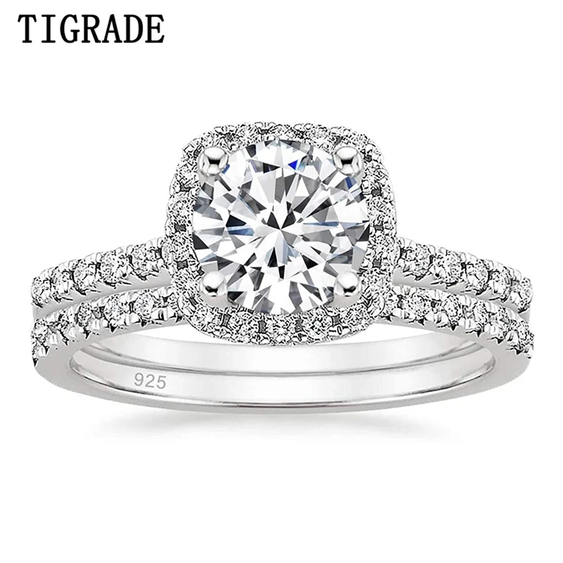 1.25CT 925 Sterling Silver Bridal Rings Sets Cubic Zirconia Halo CZ Engagements Wedding Bands For Women Promise | Украшения и