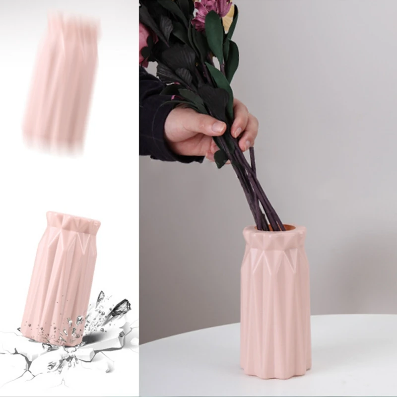 Пластиковая ваза ПЭ, устойчивая к падению, переносная Бытовая уникальная Цветочная композиция для вазы, контейнер, украшение для дома, оригами, белый цвет