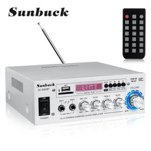 SUNBUCK-AMPLIFICADOR DE POTENCIA AV para cine en casa, amplificador de Audio de 2,0 canales, CC de 12V, 110V/220V, compatible con EQ, FM, SD, USB, 2 micrófonos, 5,0 y bluetooth