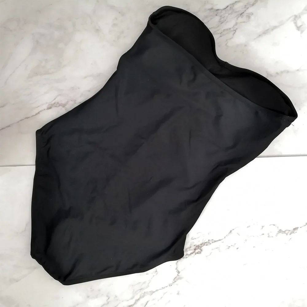 Слитный женский купальник комплект бикини 38 # однотонный топ бандо пляжная