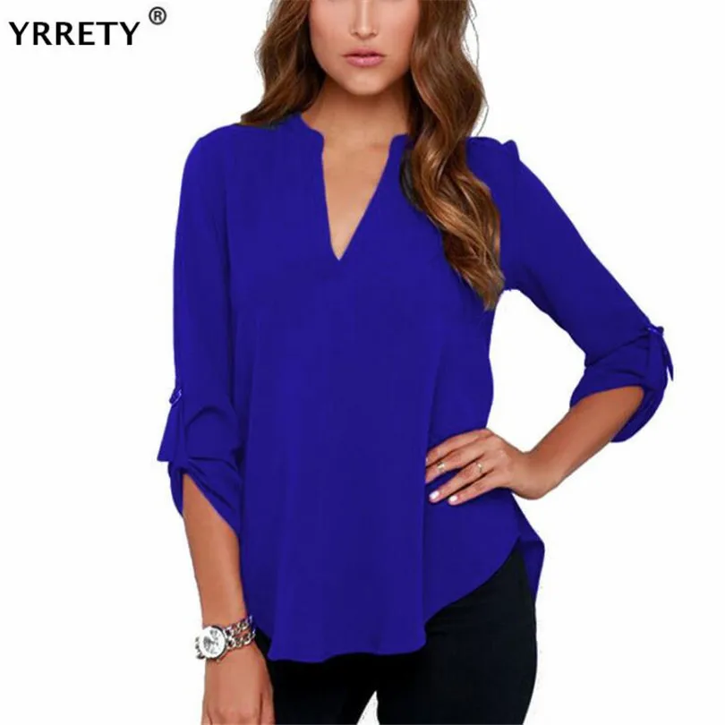 

YRRETY White Blouse Women Tops Chiffon Office Shirts Tops Fashion Casual V-neck Long Sleeve Spring Autumn Blouses Femme S-5XL
