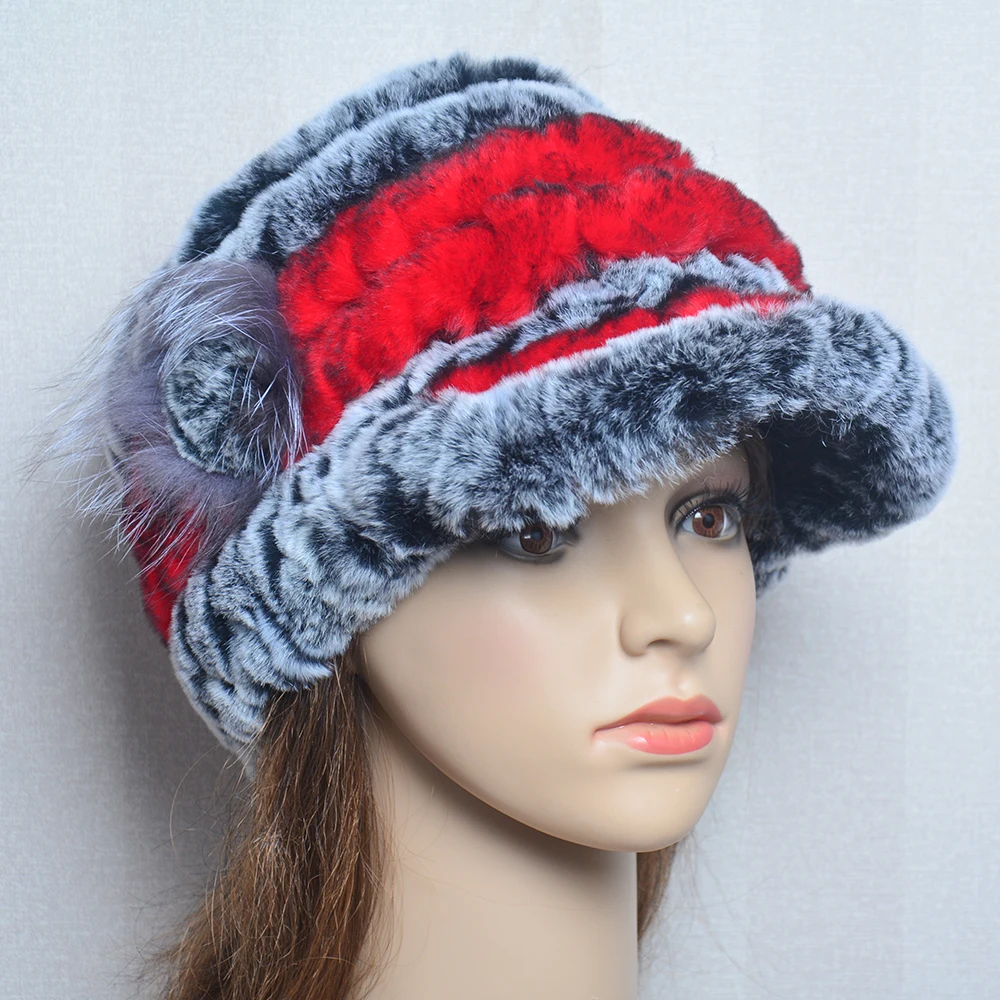Fashion Lady Real Rex Rabbit Fur Hat Snow Cap Winter Hats for Women Girls Real Fur Knitting Skullies Beanies Natural Fluffy Hat 6