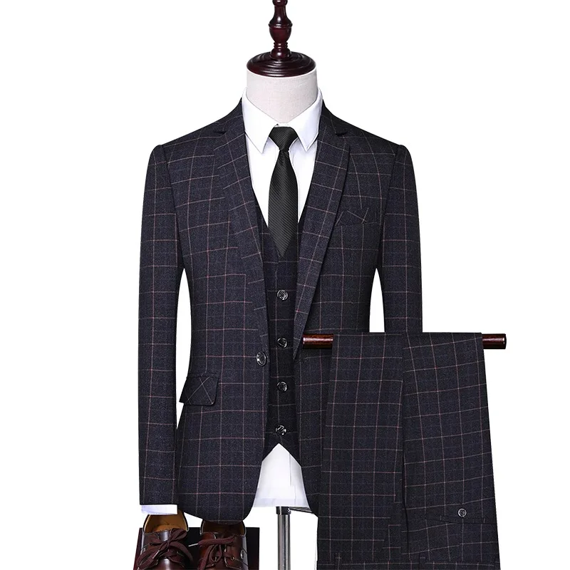 

3 Piece Suits Men Men's Suit Suit Korean Edition Youth Handsome British Style Slimming Suit Groomsman's Wedding Dress