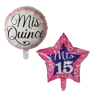 

50pcs/lot 18inch Pink Mis Quince Foil Balloons Round Star Spanish My Fifteen Air Globos for Girl 15th Birthday Party Decorations
