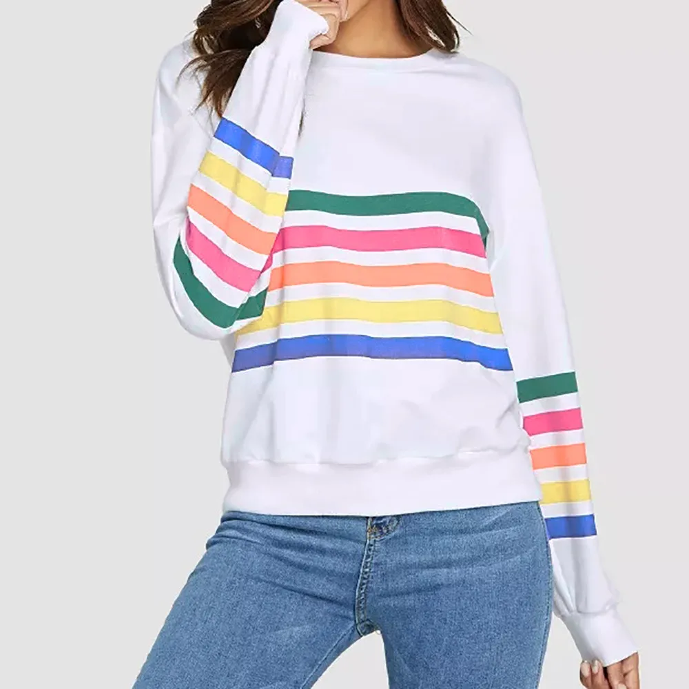 

Women Casual Long Sleeve Stripe Print Pullover Shirts Sweatshirt Polerones Female Cloak Women's Sweatshirt L30812