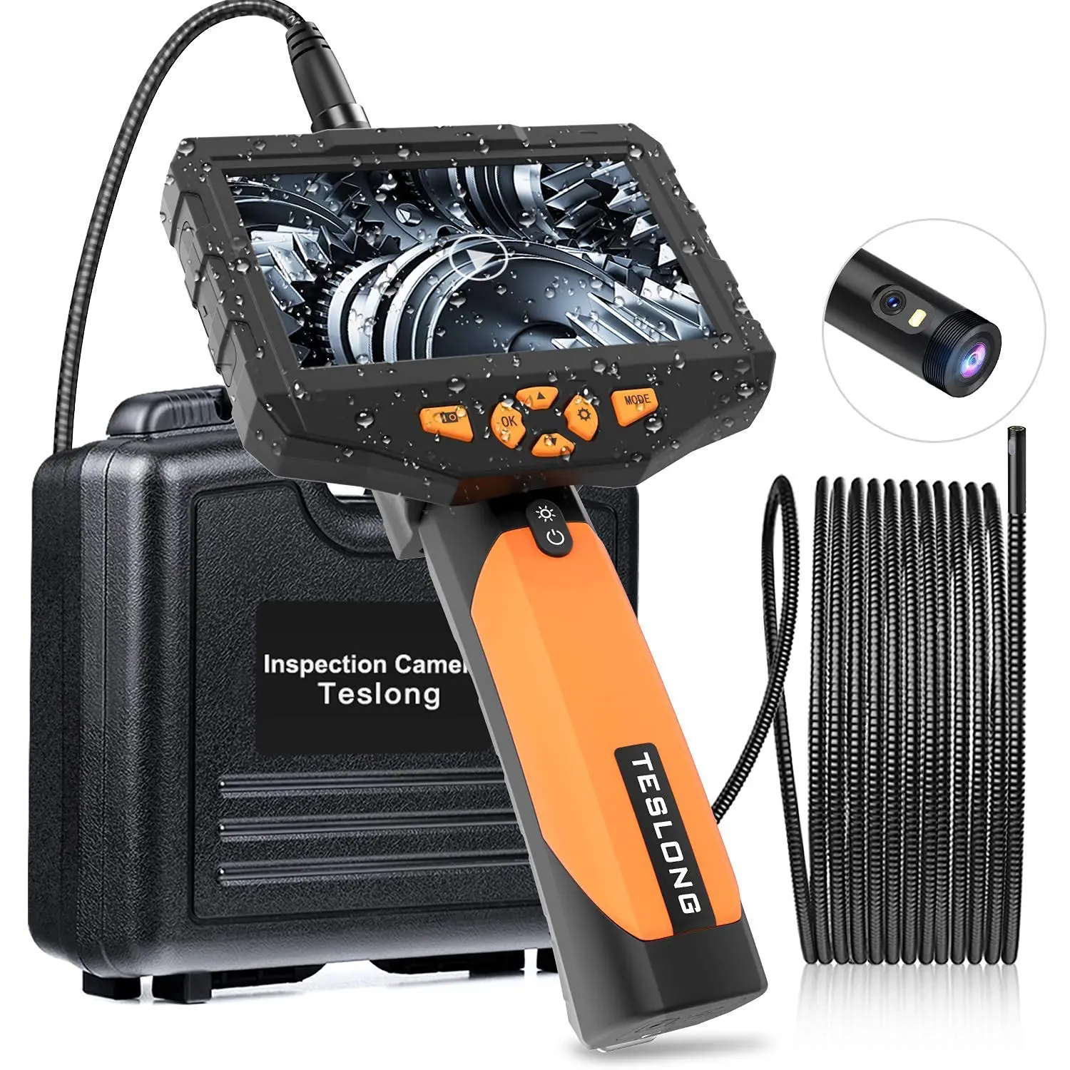 TESLONG 5.5MM Dual Lens Industrial Endoscope1080P HD 5.0&quot LCD Digital Borescope Inspection Camera Snake with 32GB Card | Инструменты