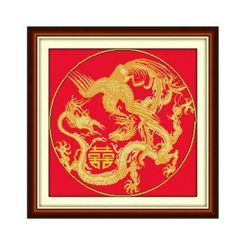 

Joy Sunday Double happiness with dragon and phoenix Corss-Stitch Set Embroidery Kits for Home Decor and Surprise Gift