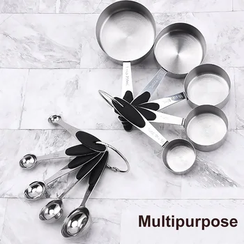 

10Pcs Stainless Steel Silicone Stackable Measuring Cups and Spoons Set Kitchen Essentials