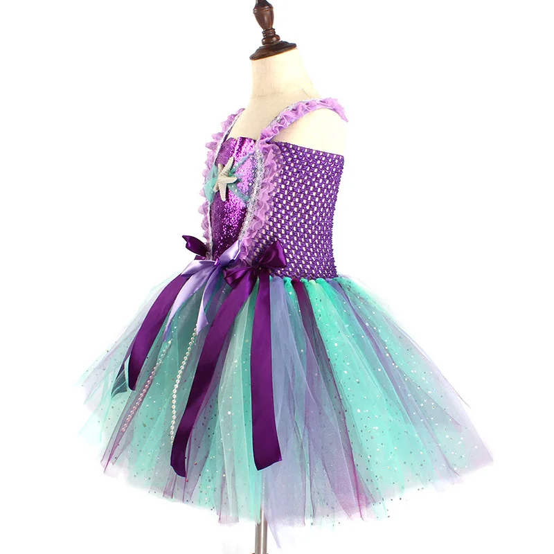 Mermaid Teal and Pearls Sparkly Tutu Dress for Girls Birthday Party Pageant Princess Dresses Kids Starfish Halloween Costume (14)