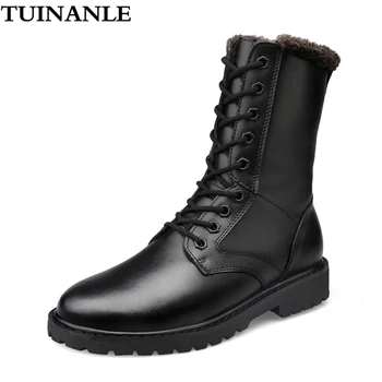 

TUINANLE Boots Women High Quality Split Leather Booties Winter Botas Mujer Mid-Calf Rubber Shoes Woman Fashion Platform Boots