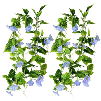 

Artificial Morning Glory Flower Vine, 2 Pack Plant Home Garden Wall Fence Outdoor Wedding Birthday Decoration (Blue)