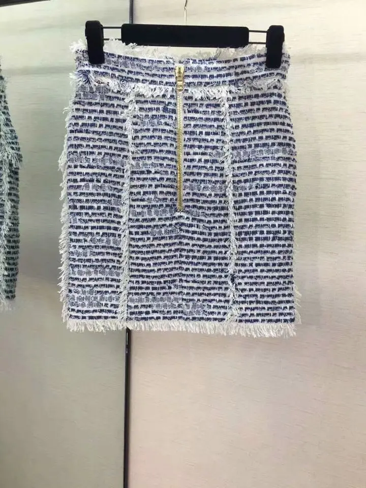 8.13 women's new style vintage double-breasted fashion plaid jacket+Double breasted Plaid skirt
