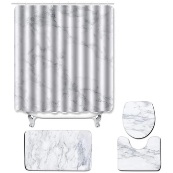 

4Pcs/Set Shower Curtain Set with Rugs and Accessories Printed Pattern Complete Flannel Bath Mat Set Bathroom Decorations, 71 inc