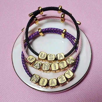 

Customized Words Bracelet Initial Letter Bangles for Women CZ Cubic Zirconia Stainless Steel Bracelet