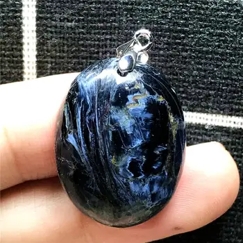 

Natural Blue Pietersite Necklace Pendant Woman Man Crystal 25x19x8mm Oval Beads Silver Namibia Fire Stone Fashion Jewelry AAAAA