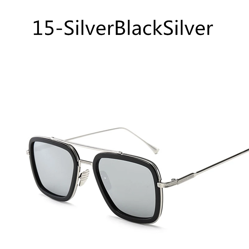 15-SilverBlackSilver Роскошные модные Мстители, стиль Тони Старк, для женщин, мужские солнцезащитные очки, квадратные, фирменный дизайн, солнцезащитные очки Oculos, Ретро стиль, мужские, Железный человек - Цвет линз: 15-SilverBlackSilver