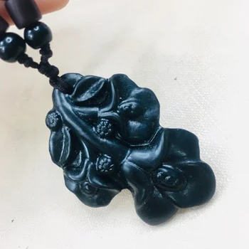 

Jewelry Pure Natural Black Jade Carved Openwork Flower Pendant Necklace Jewelry for Men and Women Send Certificate