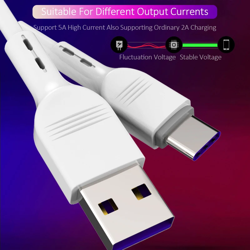 5A USB Type C Cable For Samsung S10 Huawei P30 Pro Fast Charge Type-C Mobile Phone Charging Wire USB C Cable for Samsung S9 S8