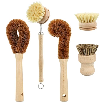 Kitchen Brush Heads 5 Pcs Scrub Brush Plant Based Cleaning Brush Set Dish Vegetable Cleaning Bathroom Kitchen Cleaning Tools Set 1