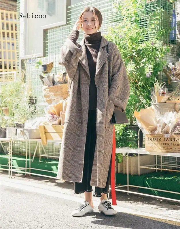 

Женское шерстяное пальто с лацканами, Элегантное Длинное приталенное пальто с поясом в винтажном стиле, офисное пальто для осени