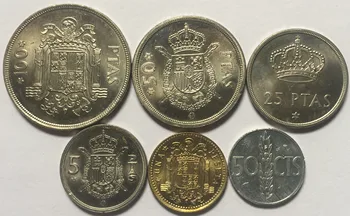 

Set 6Pcs Spain Coins Old Edition Europe 100% Original Coin Collection Used